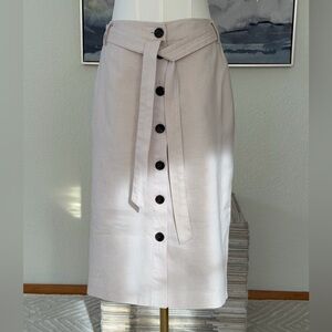Banana Republic Linen Blend Beige Button-Front Midi Skirt